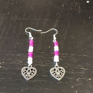 Pink and white hook earrings